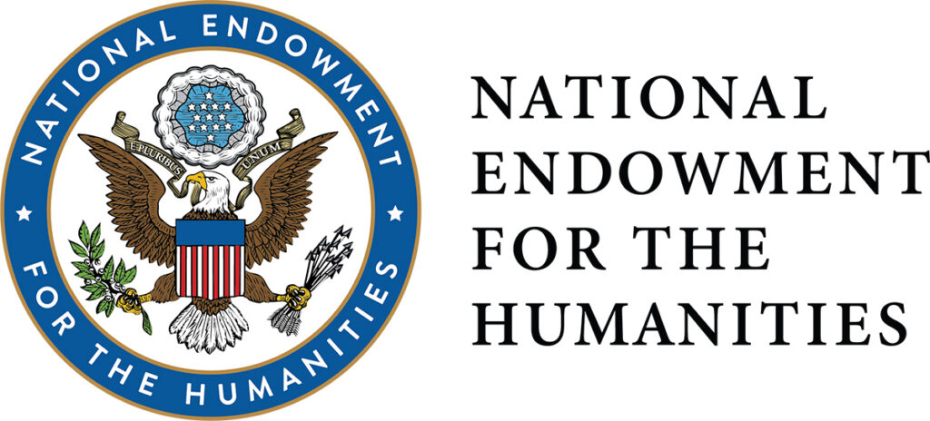 logo for the National Endowment for the Humanities, Eagle holding arrows and leaves surounded by blue circle